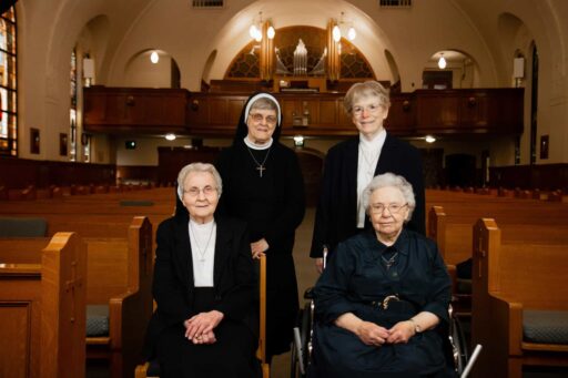 Four Sisters honored at 2020 Jubilee; Sr. Elizabeth Sohler and Sr. Rose Mary Heineck. Standing: Sr. Theresa Hathaway and Sr. Joyce Barsotti