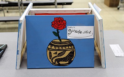 VCMS 7th-grade students exhibited a variety of artwork as part of their Africa project assignment