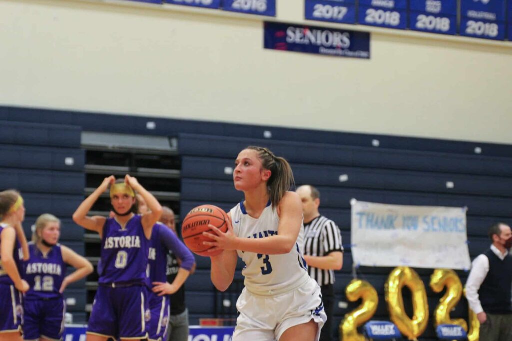 Girls basketball play taking a shot