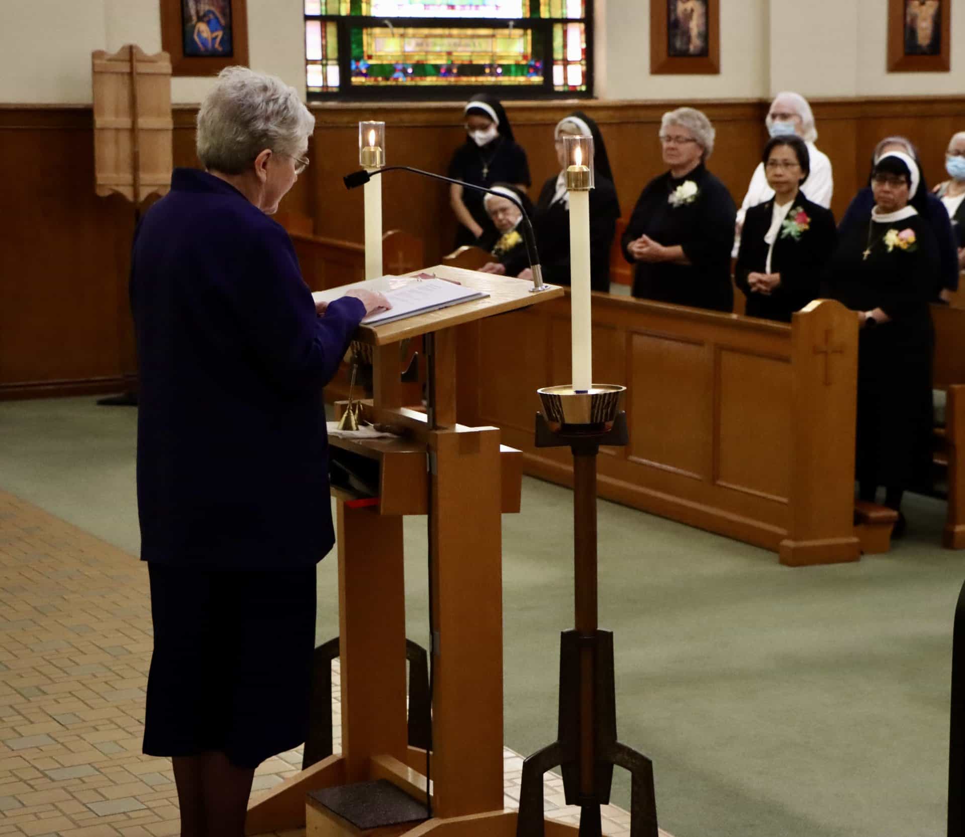 Sister Catherine Hertel offers encouragement at the Jubilee Mass