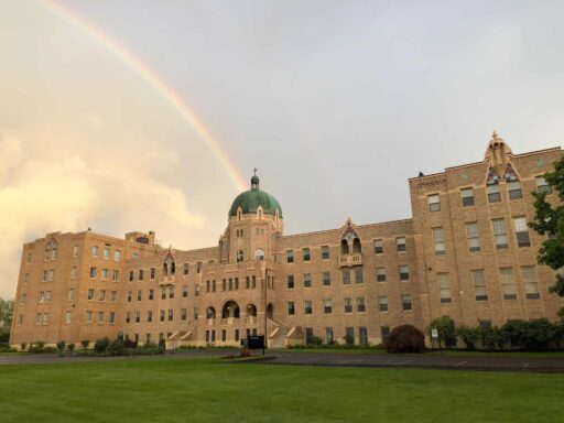 Rainbow and clouds above the dome