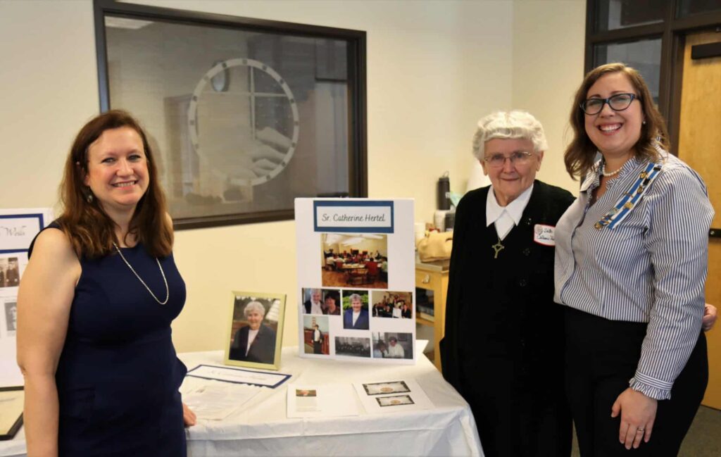 Sr. Catherine with D A R members Lynn Daue and Lynn Nakvasil