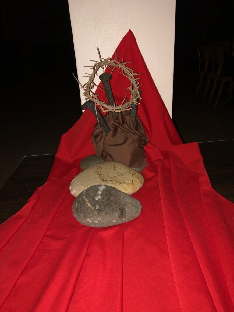 Spikes and crown of thorns set up for Good Friday