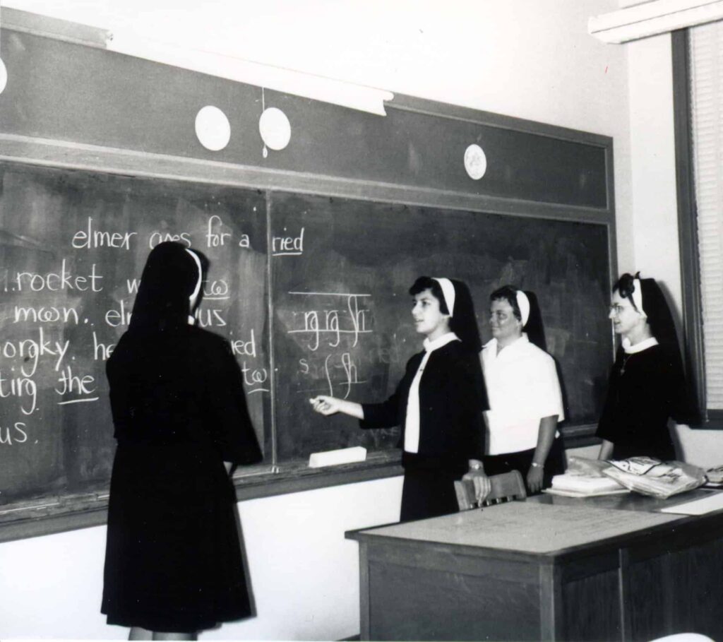 Sister Juanita prepares for class