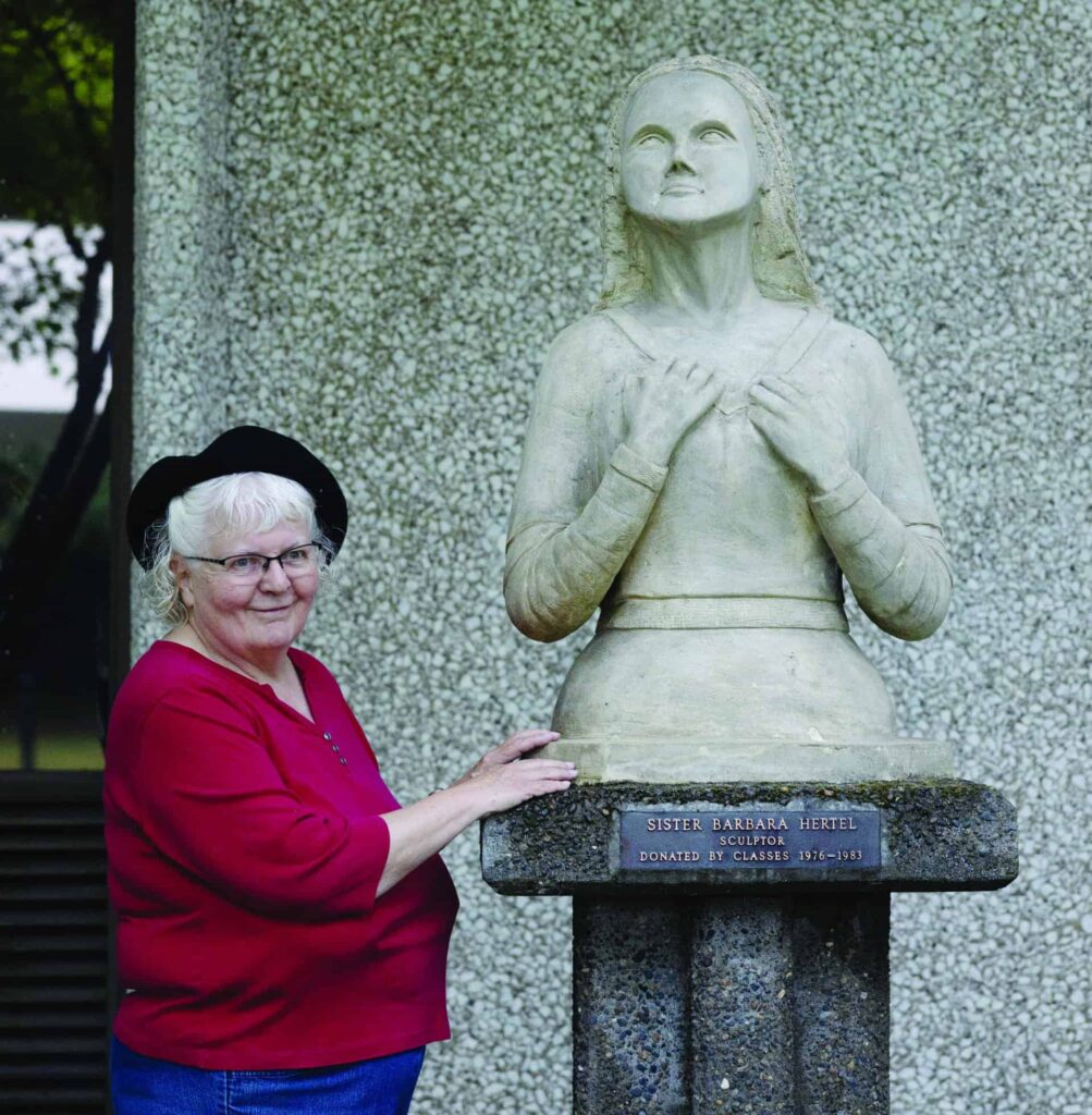 Barbara Hertel with her Mary statue