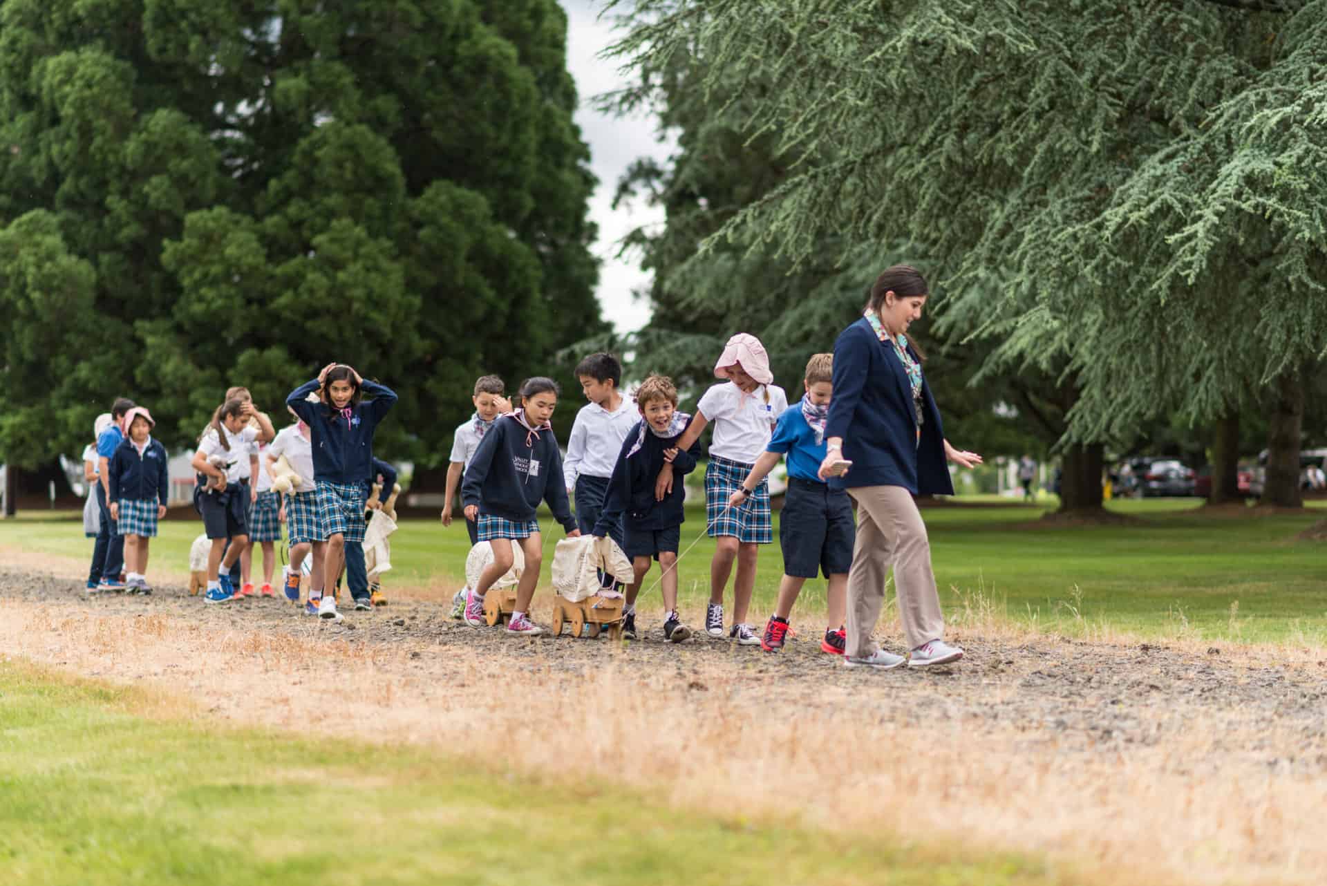 ELS students and teacher on a walking field trip