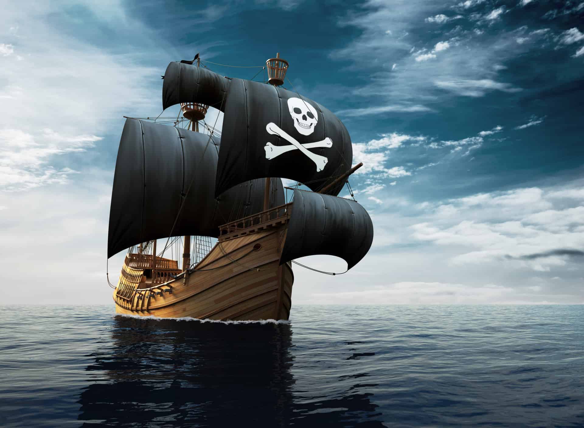 Pirate,ship,on,the,high,seas.,3d,illustration.