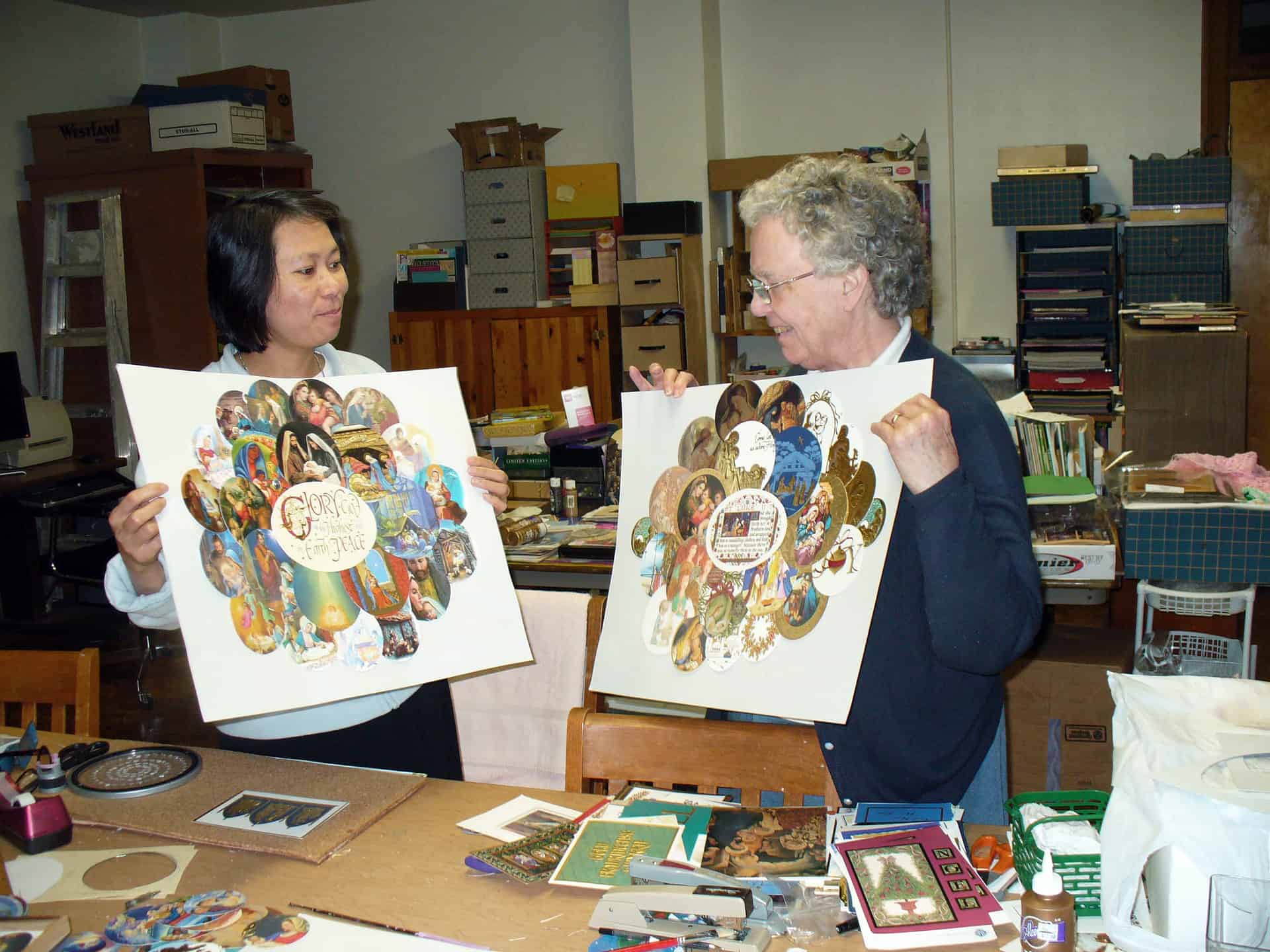 Sr. Rose Mary and Sr. Thuy Doan compare place mats