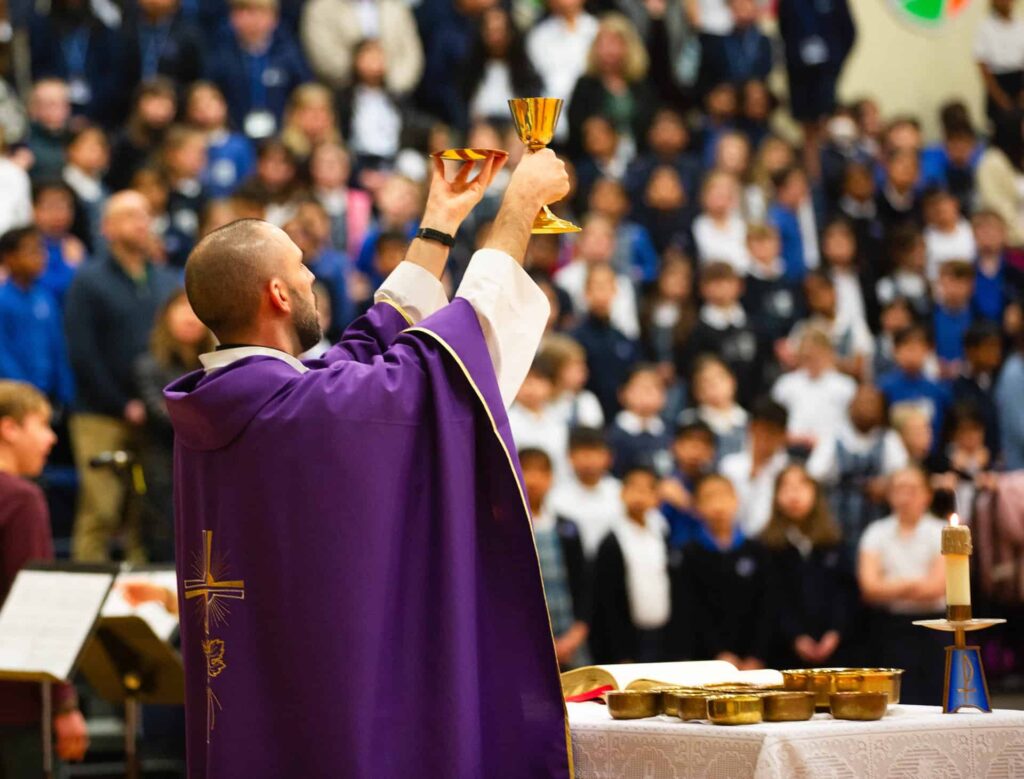 Priest at Ash Wednesday Mass