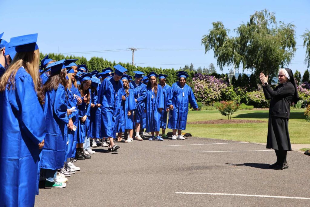 Sr. Michael Francine greets VCHS graduates