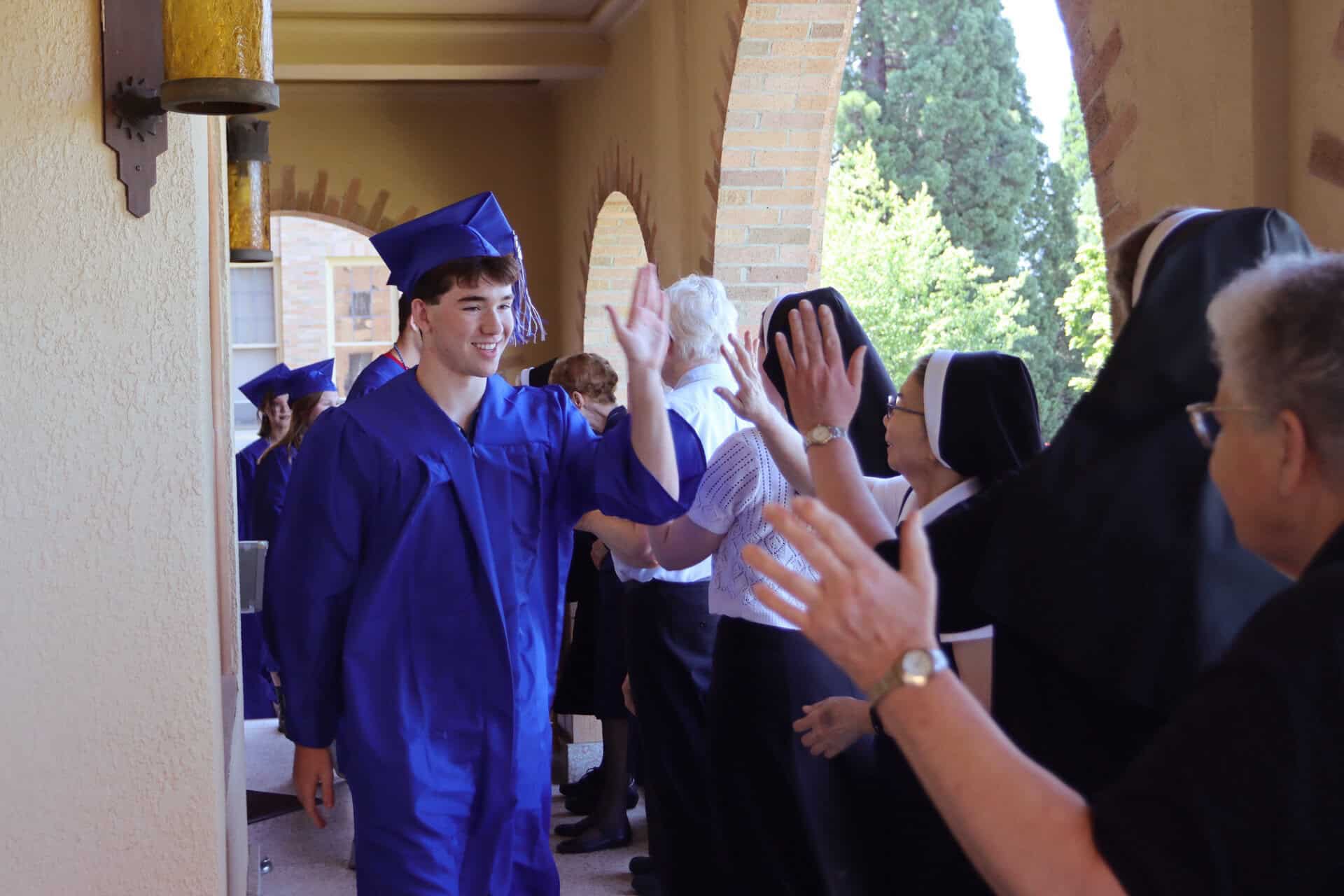 Senior Walk, seniors celebrating with Sisters
