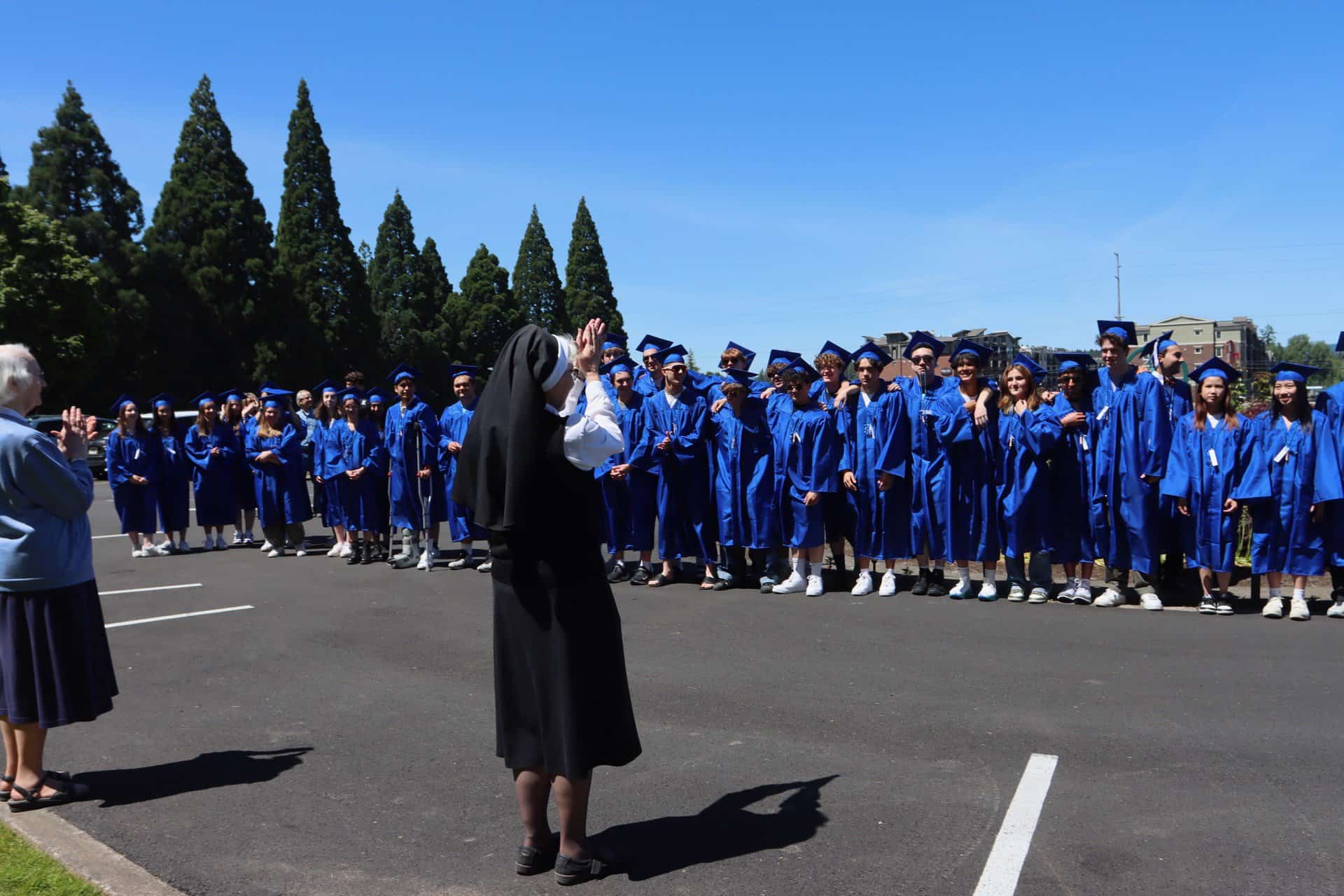 Senior Walk, seniors lined up outside