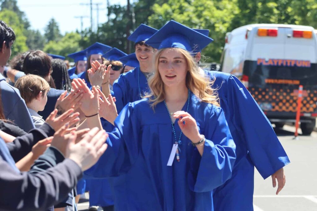 Senior Walk - seniors and V C Students celebrating