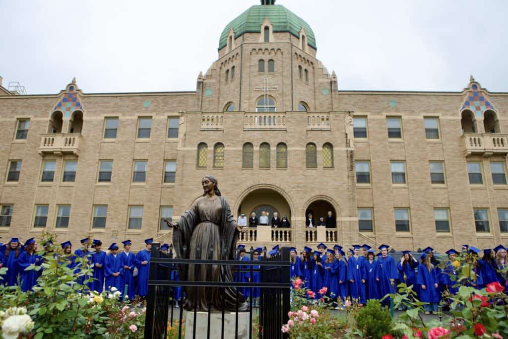 VCHS Senior Walk of Honor 26 grads in front of Dome