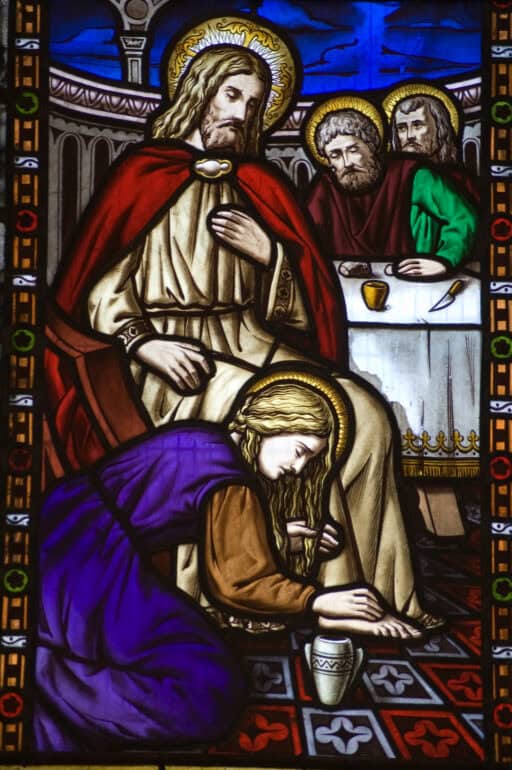 Saint,mary,magdalene,footwashing,stained,glass,window,a,victorian,stained