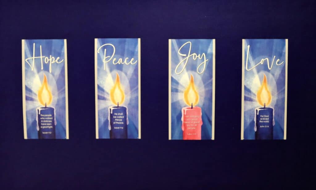 Advent messages Hope, Peace, Joy, Love