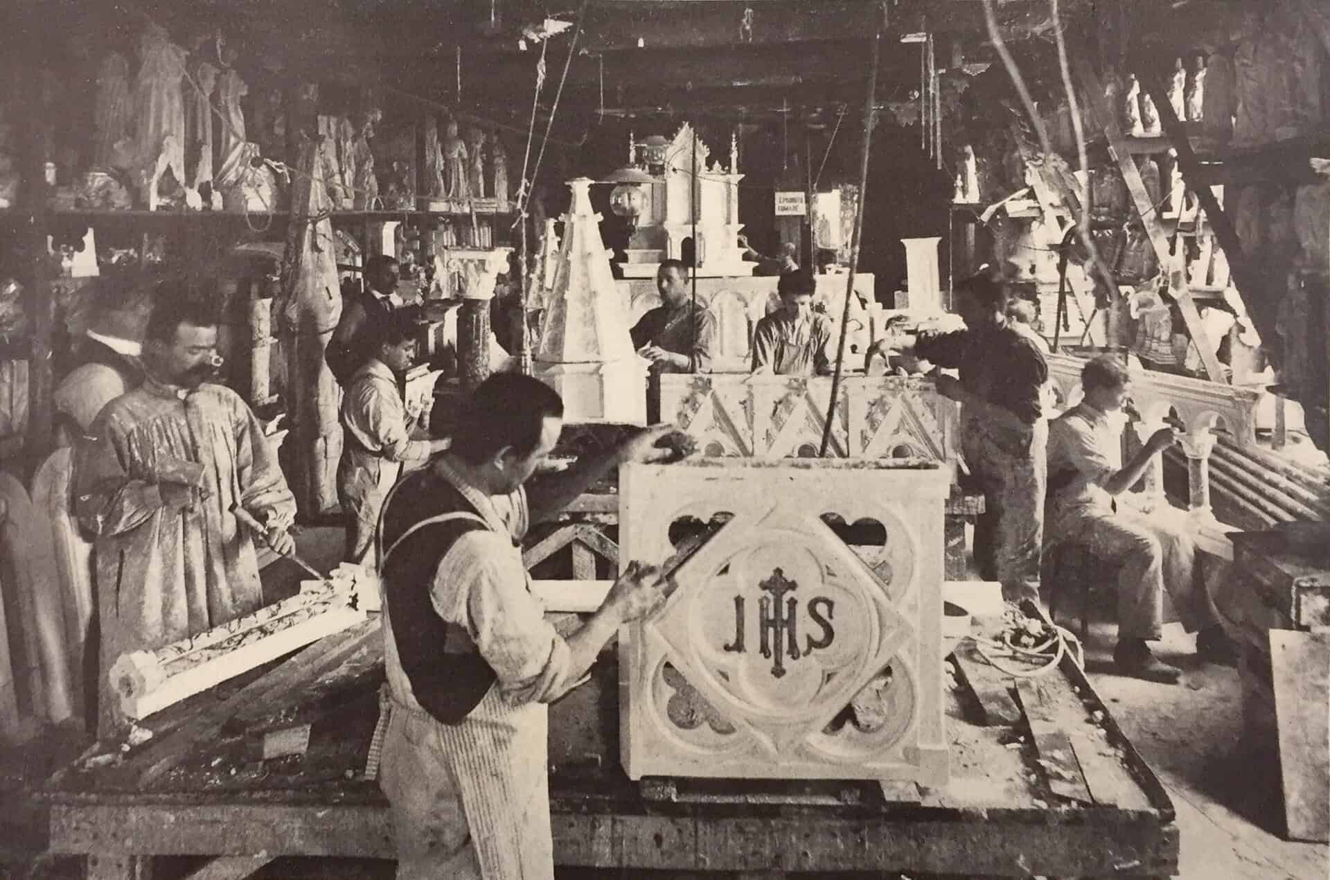DePrato Brothers sculptors working their shop in Chicago in the early 20th century