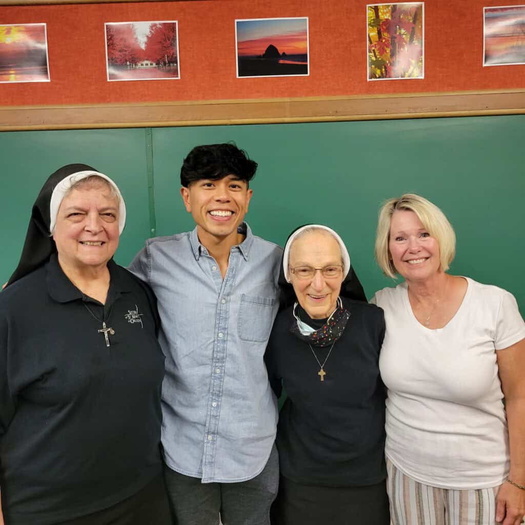 Srs. John Therese, Juliana, Beckie with Andrew Abaria '01