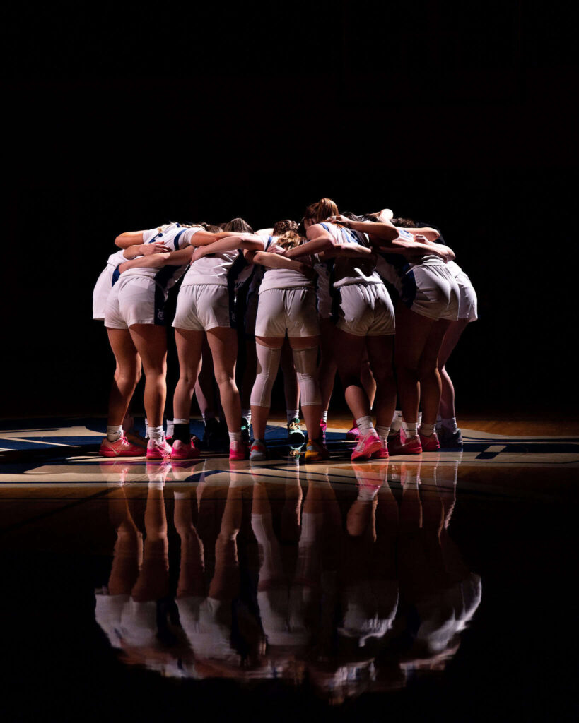 Valiant girls basketball huddle prior to Westside Christian
