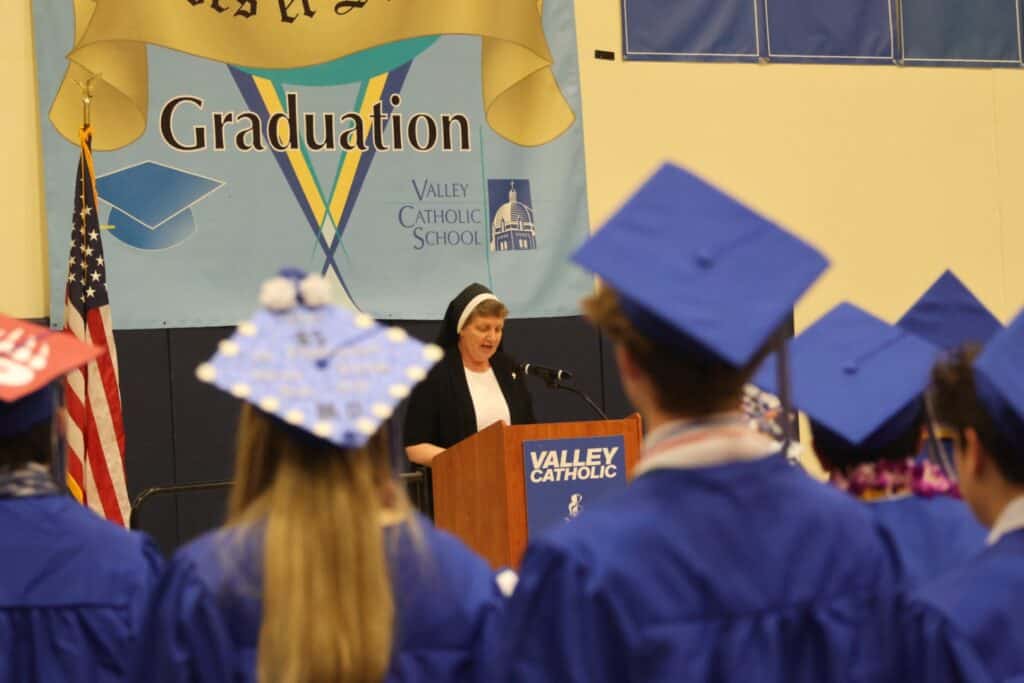 Sister Adele Marie addresses graduates during ceremony