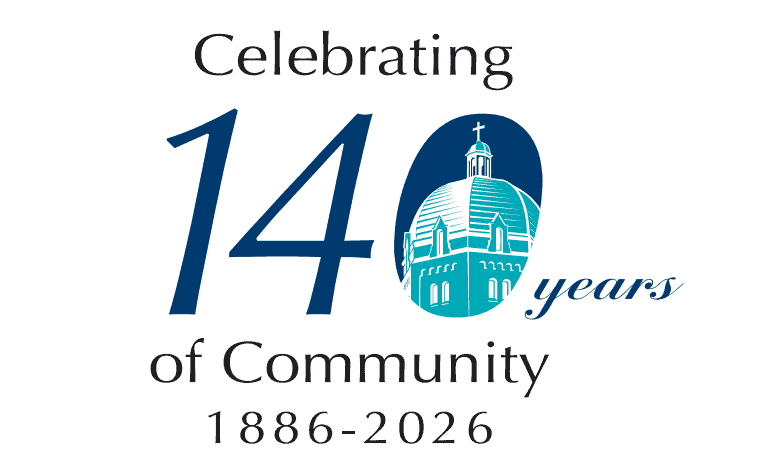 SSMO 140 image italicized - 140 displayed in blue with a teal Dome inside the zero. Text says Celebrating 140 years of Community 1886-2026