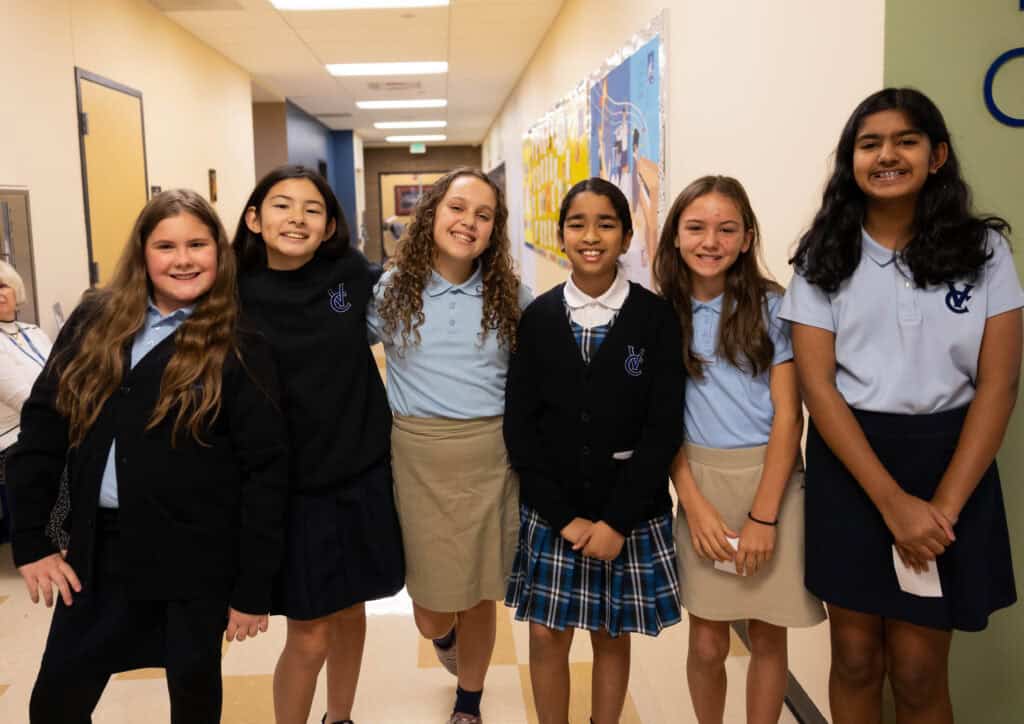 VCMS students in the hallway wearing uniforms