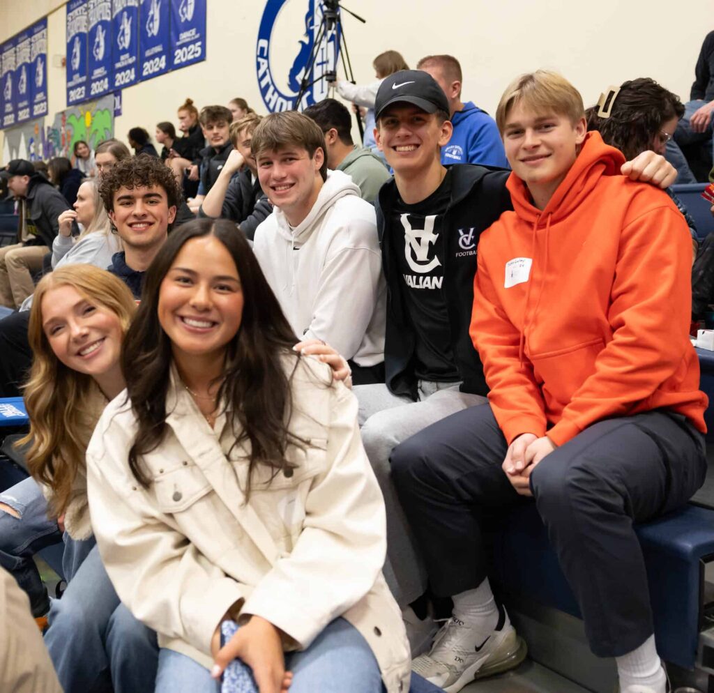 Grant Heyworth, Noah Holub, Kris Radosavljevic, Justin Lulay, Malia Groshong, and Gracie Rogers during Winter Alumni Night