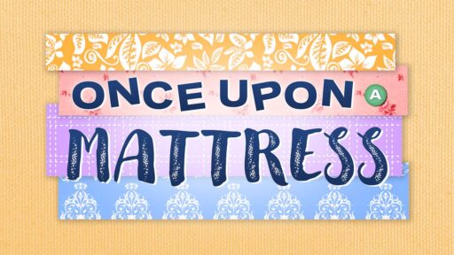 "Once Upon a Mattress" on various patterns with an orange back drop