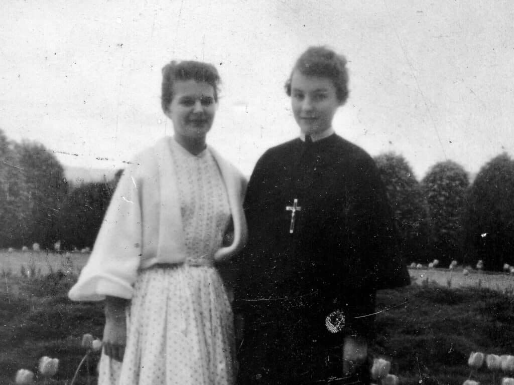 Sr ruth frank as a postulant with her sister Linda.