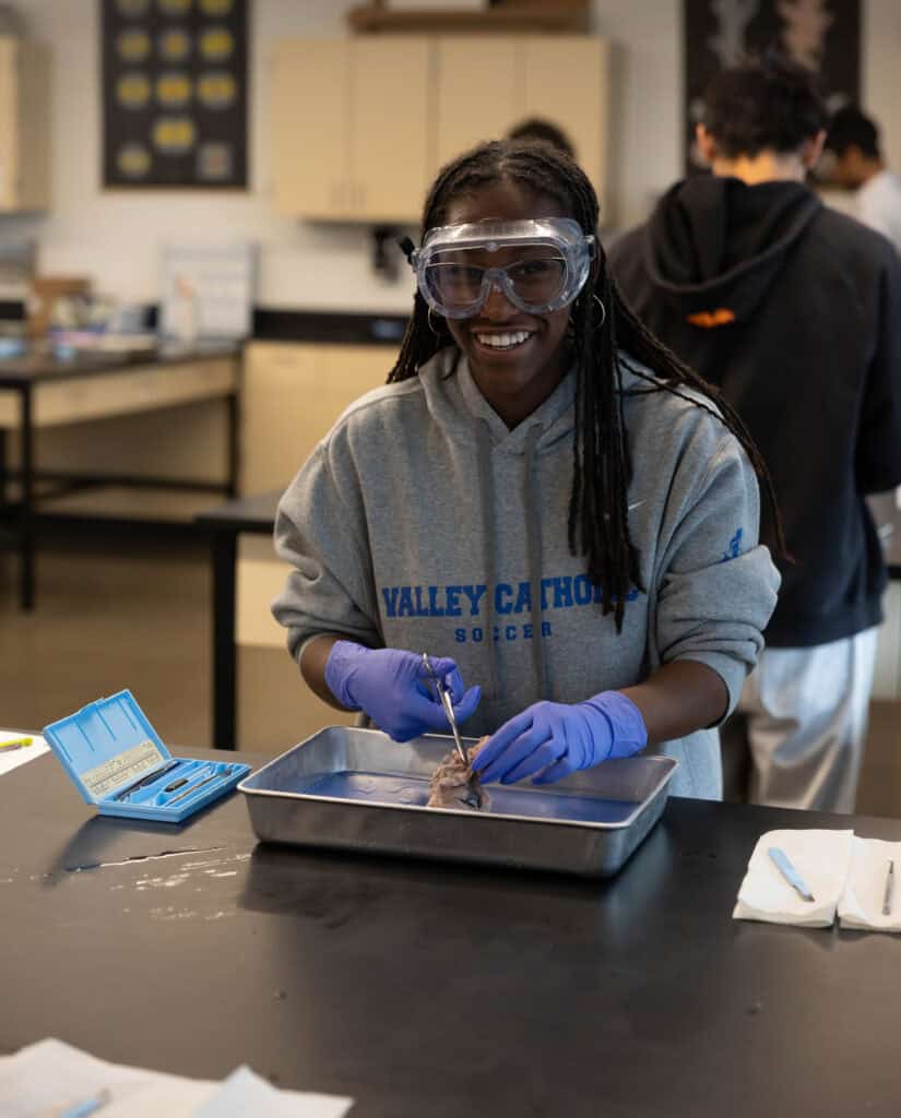 High school student in science class