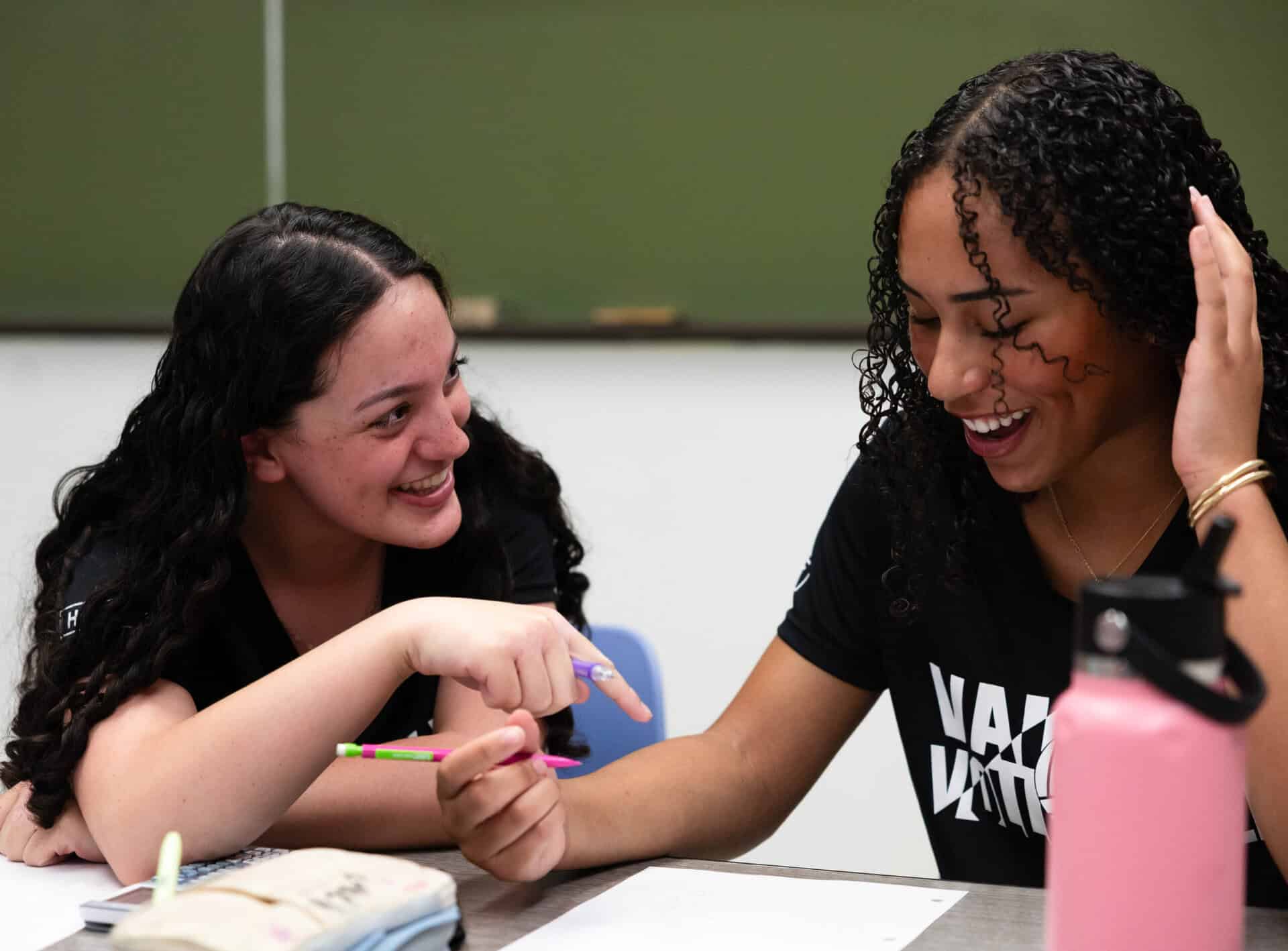High school students work together in class
