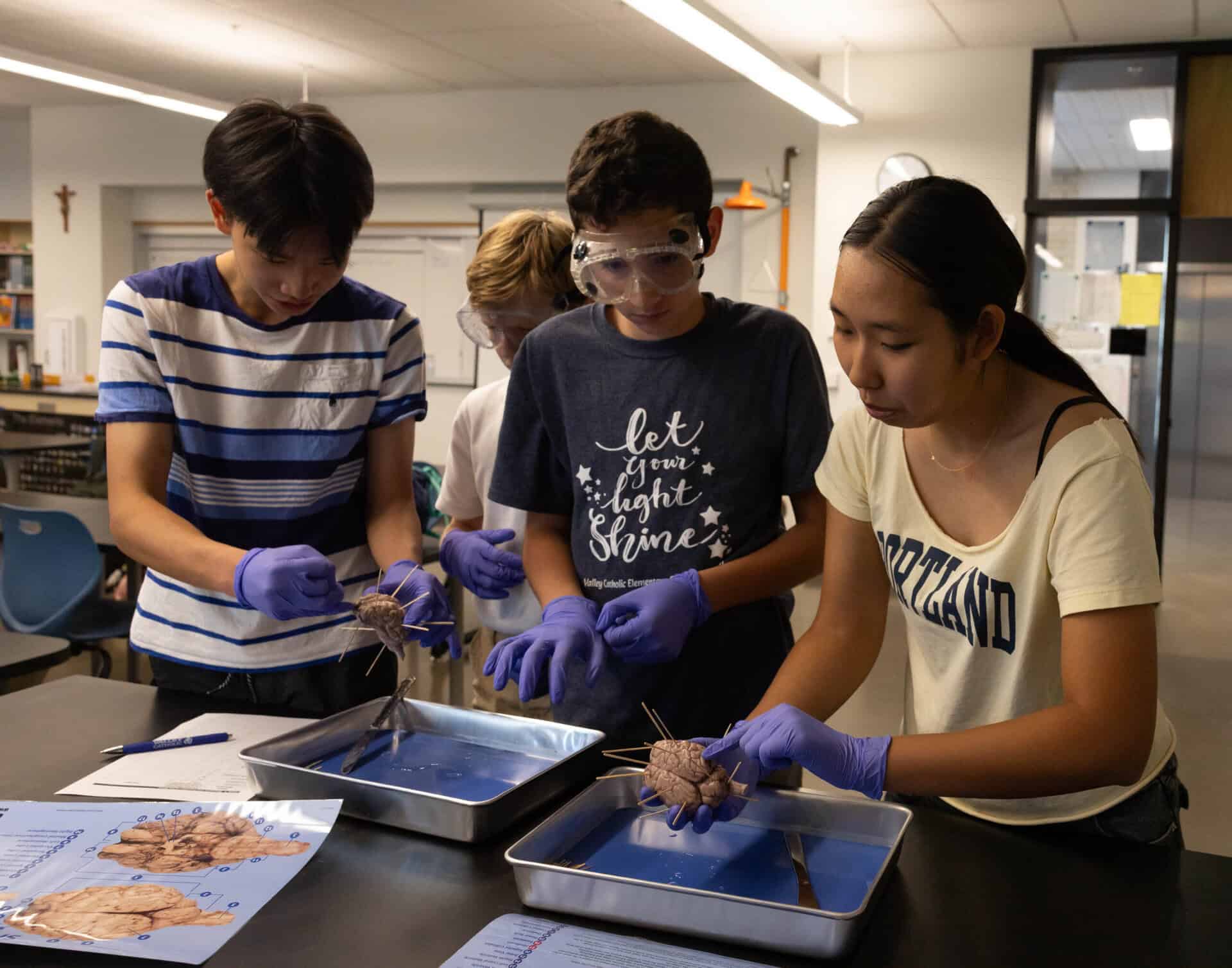 Science class students doing lab project