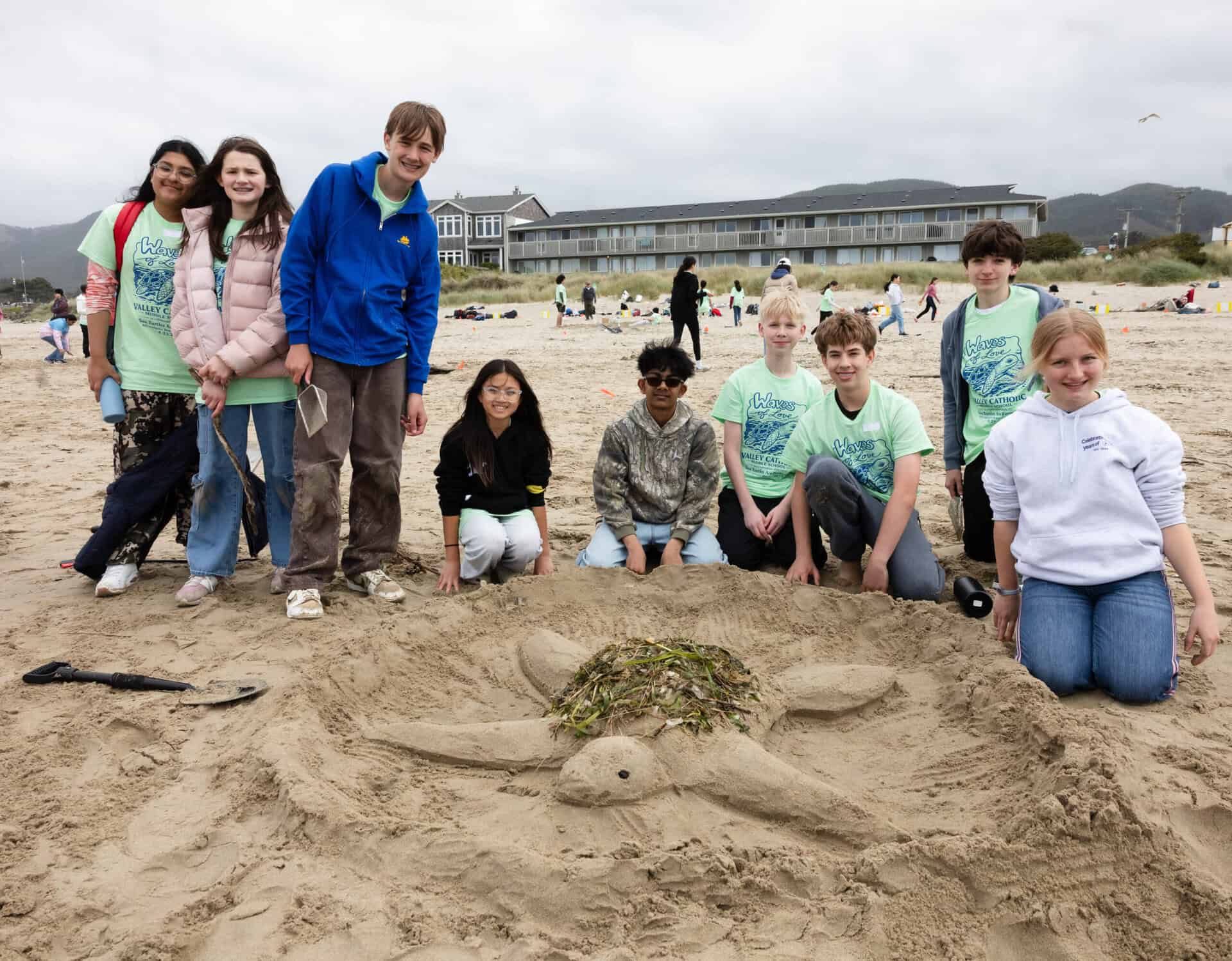 VCMS students microplastic beach sandcastle